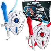 Relsy Original Laser Tag Game Sword and Shield Themed Guns for Kids - 2 Player Set, Light Up Glowing Swords, 50 Foot Range (Red-Blue Set)
