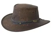 JACARU Squashy Kangaroo Leather Hat Roo Traveller Crushable Travel Outback - Brown