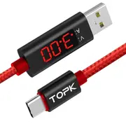 1m 3A Max USB to USB-C / Type-C Nylon Braided Fast Charging Sync Data Cable, with Output Display(Red)