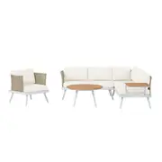 Breeza 5 Seater Corner Outdoor Lounge Set with Teak Table Cream White