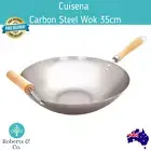 Cuisena Carbon Steel Wok 35cm Stir Fry Wok Cookware Flat bottom Wok