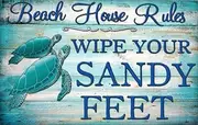 KoneFeco Cute Doormat Indoor Entrance Beach House Rules Wipe Your Sandy Feet Doormat Sea Turtle Beach Doormat Indoor Outdoor No Slip Mat Funny Doormat Welcome Mats for Home Indoor Kitchen 16X24Inch