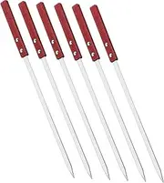 6Pcs Flat Stainless Steel Skewers with Wooden Handles for Grilling BBQ and Kebab High Temperature Resistant for Outdoor Cooking and Picnics
