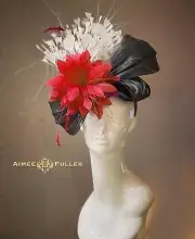Kentucky Derby Fascinator Red Black Cream Off-White Hat Royal Ascot Del Mar Race