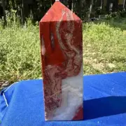 795g Natural red jasper obelisk quartz crystal tower healing