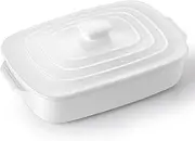 Large Ceramic Casserole Dish with Lid, 4.0 Quart Covered Rectangular Stoneware Baking Dishes for Oven, Deep 9x13 Inch Lasagna Pans for Baking and Serving, Perfect for mothers day gifts, White