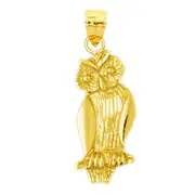 14K Gold 22MM Perched Owl Pendant