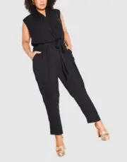 CITY CHIC Natasha Jumpsuit in Black Plus Size Small / 16 NWT [RRP $139.95]