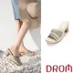 【DROM】拖鞋 高跟拖鞋/典雅復古撞色刻花燙鑽高跟拖鞋 杏