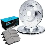 For S40, V50, C70, C30, C-Max, Escape R1 Concepts eLine Front Drill/Slot Brake Rotors Kit + Ceramic Pads