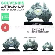 Australian Souvenirs Map Clock Movement Bedside Silver Aussie Gift Bulk Small
