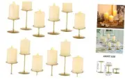 Pillar Candle Holders Candelabra Gold - Set of 12 Bulk Candle Stand Iron Plate