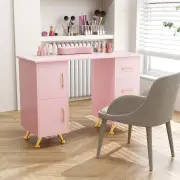 CostwayManicure Table Nail Desk Nail Tech Station with Drawers-Pink