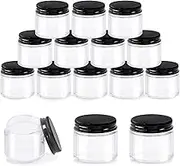 Glarks 15 Pack 2oz Glass Jars with Lids, Round Clear Glass Jars with Inner Liner and Black Lids for Storing Creams, Beauty Products, Cosmetic and Ointments