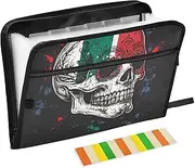 Quteprint 13 Pockets Expanding File Folder with Zipper Closure, Sugar Skull Mexican Flag Accordion File Folder with Sticky Labels, Letter Size A4 Papers Expandable File Document Organizer