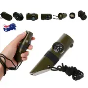 7 In 1 Emergency Survival Whistle Mountain Outdoor Camping Hiking Safety LOUD AU