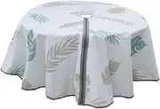 Round Tablecloth with Umbrella Hole, Oil-Proof Outdoor Round Table Cover 60 Inch, Rainproof Zippered Protector, Ideal for Camping, Picnic, Party, Patio, BBQ, and Outdoor Events