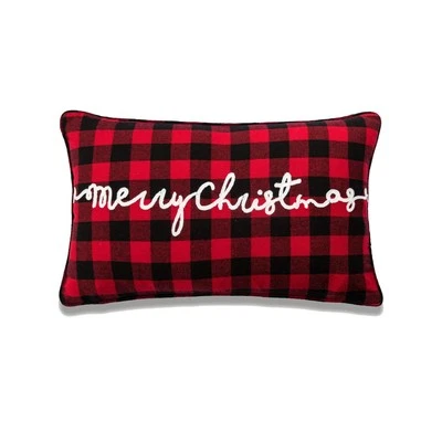 Merry Christmas On Buffalo Check With Microgel Feather-Like Insert Pillow