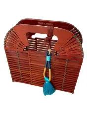 Vince Camuto Bayne Bamboo Purse Clutch Bag Double Handle Tassels Cinnabar NWT