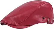 [Lifup] Men Women Newsboy Flat Cap PU Leather Gatsby Ivy Beret Cap, Red 3, One Size