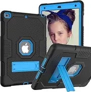 Cavor for iPad 10.2 Case 2021/2020/2019 iPad 9th/ 8th/ 7th Generation Case 3 in 1 Heavy Duty Rugged Shockproof Drop Protective Cover with Built-in Kickstand Anti-Slip Back Cover(Black+Blue)