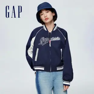 【GAP】女裝 Logo立領棒球外套-海軍藍(888453)