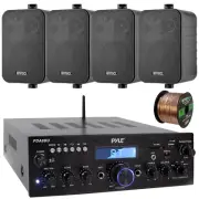 Bluetooth Stereo Receiver Amplifier, 4x 4'' 30W Box Speakers, Speaker Wire
