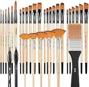 Paint Brush Set, 32pcs Nylon Bristles with Round, Filbert, Flat, Fan, Angle, Detail Brush, for Artists and Beginners for Acrylic Painting, Oil, Watercolor, Gouache Professional Painting Brushes Set