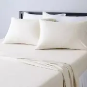 4 Piece Bed Sheets Set, 100% Cotton Jersey, King, Oatmeal, Solid