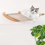 Cat Wall Hammock with Two Steps, Cat Beds Shelves and Perches for Indoor, Wooden Wall Mounted Cats Furniture for Large Cats or Kitty Sleeping, Climbing Lounging and Playing (Single Bed)