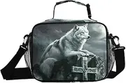 Insulated Lunch Box Wolf Cross Moon for Women Men - Ideal for Work, Picnics - Includes Adjustable Shoulder Strap