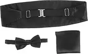 [GAROZATION] Elegant Men's Tuxedo Tie Suit Black Satin Cummerbund Bow Tie Handkerchief