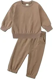 [Generic] Toddler Kids Boys Girls Winter Long Sleeve Sports Solid Colour Tops Pants 2Pcs Outfits Clothes Mutual Baby Stuff