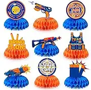 Dart Gun Party Honeycomb Centerpieces, 9 Pcs Dart War Gun Party Honeycomb Centerpieces, Dart War Birthday Honeycomb Centerpieces Dart Party Supplies Honeycomb for Dart Birthday Party Decorations