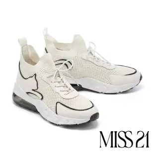 休閒鞋 MISS 21 街頭率性時髦異材質綁帶厚底休閒鞋－白