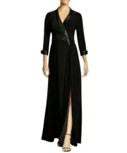 AIDAN MATTOX Niteline ~ Black Matte Jersey Tuxedo Wrap Formal Gown Sz 4 NEW $495