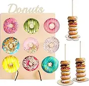 BLAZDEVE Donut Wall Display Stand, Wooden Doughnut Holder and 3Pcs Wooden Donut Stand Towers, Reusable Decorative Donut Stand for Party, Wedding, Birthday, Dessert Table
