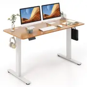 Giantex 1.4M Electric Standing Desk Motorised Sit Stand Desk Adjustable Height Stand Up Desk w/Hooks Natural