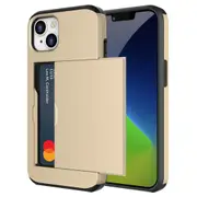 ZUSLAB iPhone 14 Plus Case Slide Armor Card Holder Protective Shockproof Hard Back Cover For Apple (2022) - Gold