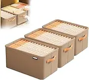 Clothes Drawer Organizer, Multifunctional Large Space Folding Wardrobe for Baby Room and Adult Wardrobe(Khaki,XL+XL+XL)