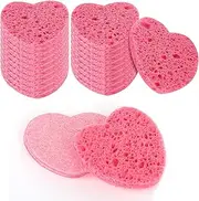 WLLHYF 20 Pieces Compressed Facial Sponges Natural Cellulose Facial Cleaning Sponges Professional Cosmetic Spa Sponges for Face Cleansing Makeup Removal Pore Exfoliating (Heart-Pink)