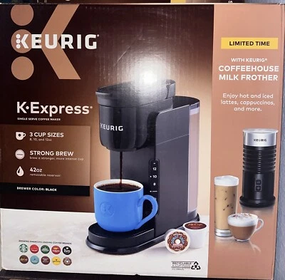 NEW Keurig K-Express Single Serve Coffee Maker and Coffeehouse Milk Frother BLK