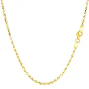 14k Yellow Solid Gold Diamond Cut Rope Chain Necklace, 2.0mm