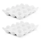 Ceramic Egg Tray 12 + 12 Cups Egg Holder Container for Refrigerator (White)