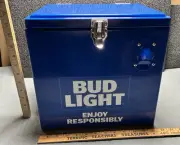 Bud Light King of Beers Retro Metal Ice Chest Cooler w/ Bottle Opener & Handles