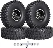 120mm / 4.72inch 1.9 Crawler Tires and 1.9 Beadlock Wheels Set Foam Inserts for Axial SCX10 II III Traxxas TRX-4 Redcat Gen8 Gen7 Upgrades Replacement Parts (4-Pack) (Black)