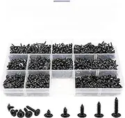 LBY 1000pcs M2.3 M2.6 Phillips Truss Head Self Tapping Screws, Wafer Head Screws, Pan Head with Washer Screw 10 Sizes Self Tapping Screws Assortment Kit, Carbon Steel (Blacking)