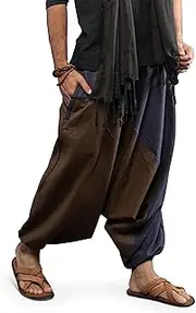 [The Veshti Company] Travel Hippie Parachute Pants for Men, Baggy Flowy Pants Lounge Yoga Harem Boho Music Festival Dance Pant
