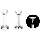 2pc Heart Star Internally Threaded Labret Lip Bar Rings Monroe Ear Body Piercing