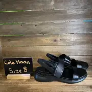 New NIB Womens Cole Haan Zerogrand Meritt Black Leather Strappy Sandals Size 8 B